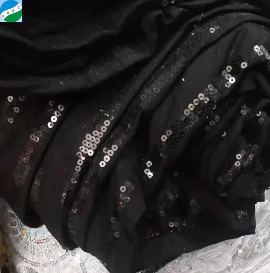 New style sequin embroidery fabric stock mixed ready fabric for china keqiao fabric