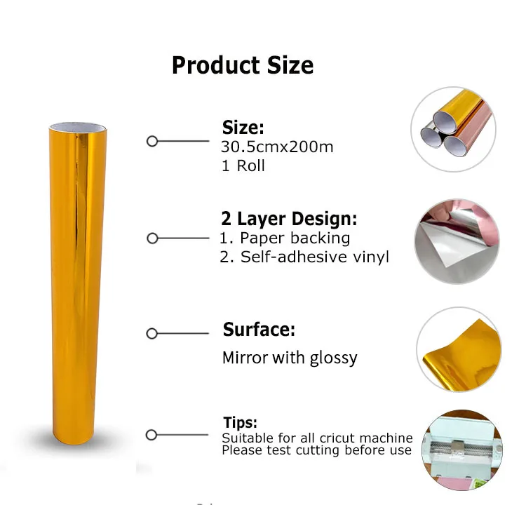 Wholesale Waterproof Pvc Materials Mirror Chrome Gold Silver Pink PP Self-adhesive Vinyl Film Rolls For plotter
