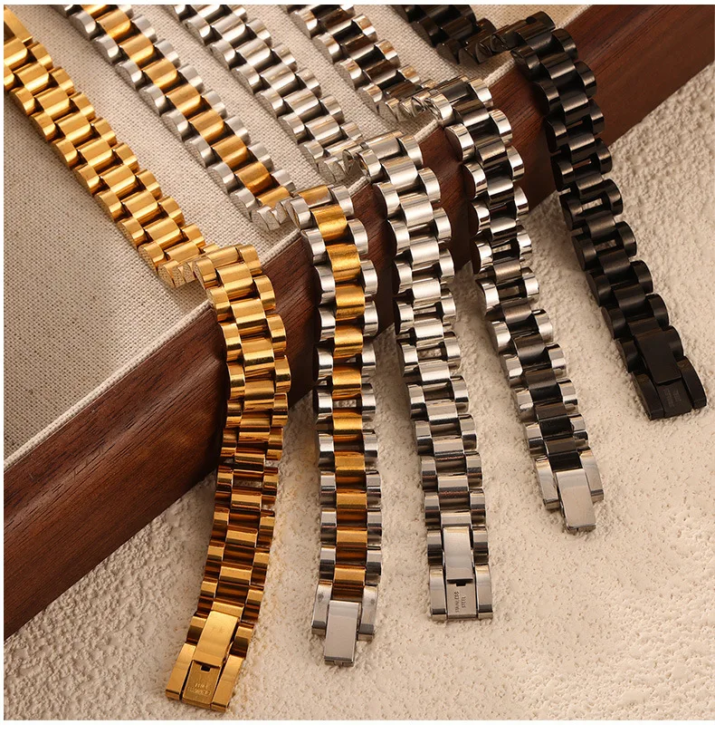 5 Styles Stainless Steel PVD 18K Gold Plated Thick Link Chain Bracelets Watch Band Chain Bracelets Wristband Jewelry Gifts