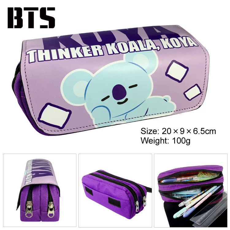 Hot Pen Bags Korean Bangtan Pencil Bags Pu Canvas Large Pencil Case