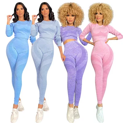 Autumn Yoga Sets Women Gym Clothes Long Sleeve Leggings Tracksuit Fitness Sportswear Suit Workout Energy Jogging Women Clothings