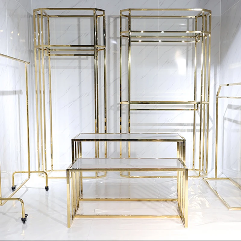 High Standard Table Top Gold Display Stand Luxury Gold Metal Inset Console Tables
