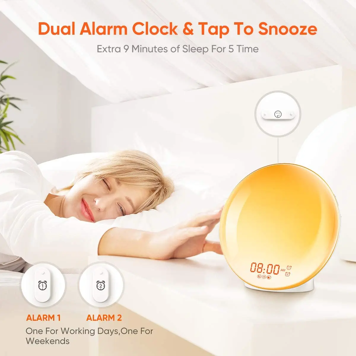 Child Baby Bedroom Sunrise Light Blue Tooth Speaker Best Natural Alarm Bedside Digital Art Deco App Control Wake Up Clock