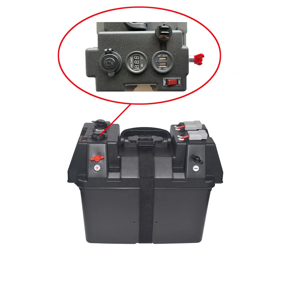 High Current Terminal 2 x USB Output 5.1V 4.8A RED Light LED Voltmeter Battery Box With Online Fuse Box