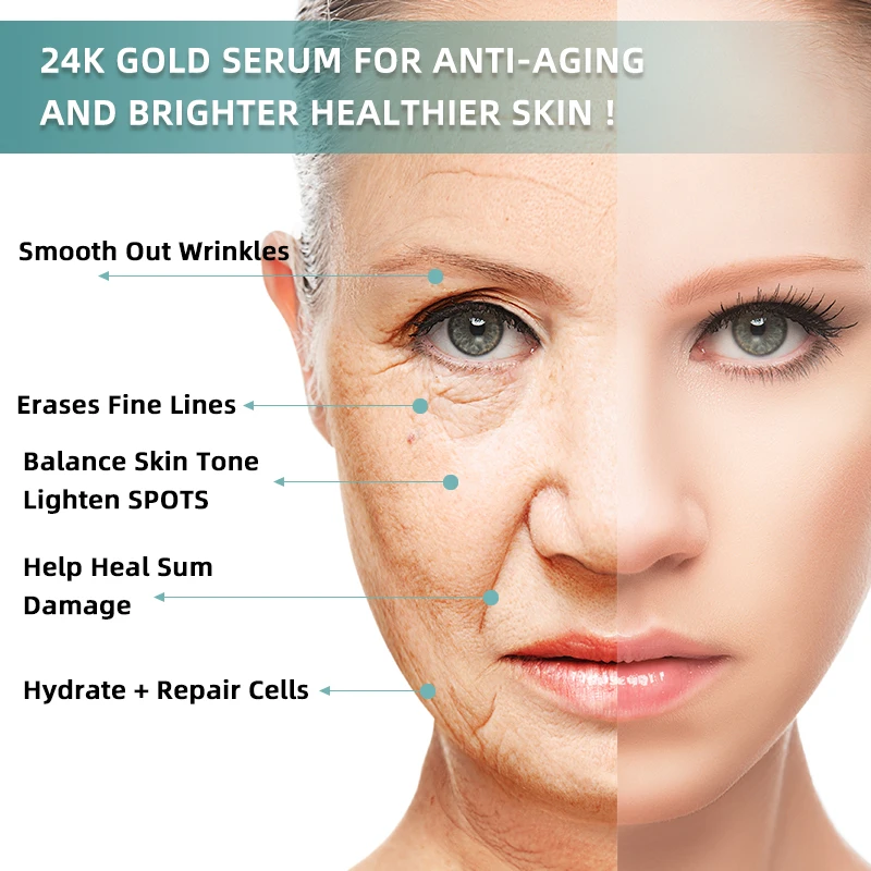 24 K Gold Serum Organic Gold Serum Facial Skin Pure 24k Gold Face Serum Moisturizing Firming Anti Aging Skin Care Essential Oil
