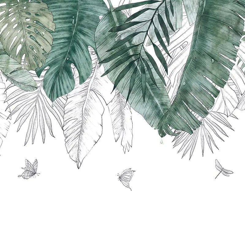 YIYAO Fashion tropical ins large Nordic green plants literature art bedroom background wall self-adhesive creative wall sticker