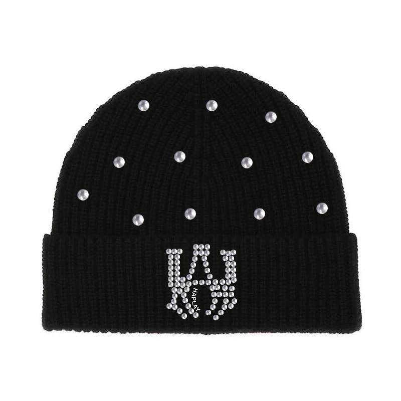 Custom Knit Cuffed Acrylic rhinestone Winter beanie for women skull caps beanie with Logo
