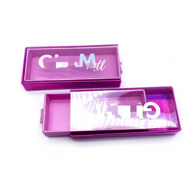 
Elegant luxury rose golden paper slide drawer eyelash box packaging with clear cover PVC window pull out package case 