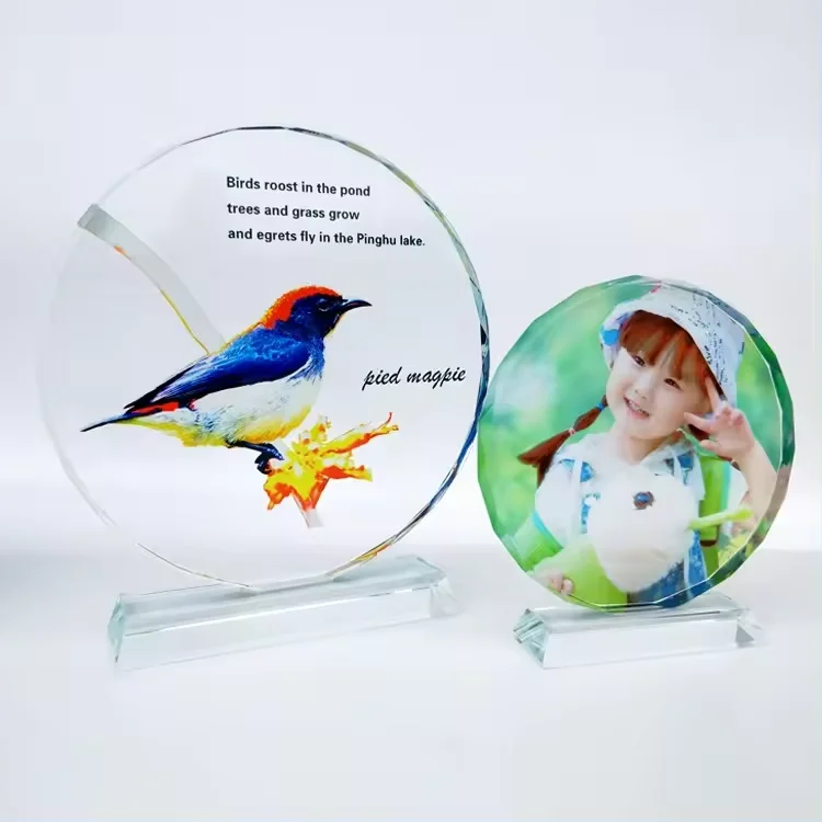cheap wholesale Blank Round Shaped Glass Trophy Awards Crystal Plaque For Anniversary Souvenirs Gifts