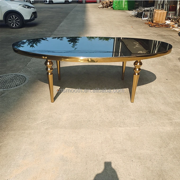 Гладкая заводская цена Высококачественный Свадебный банкетный стол овальный из нержавеющей стали столовый стеклянный