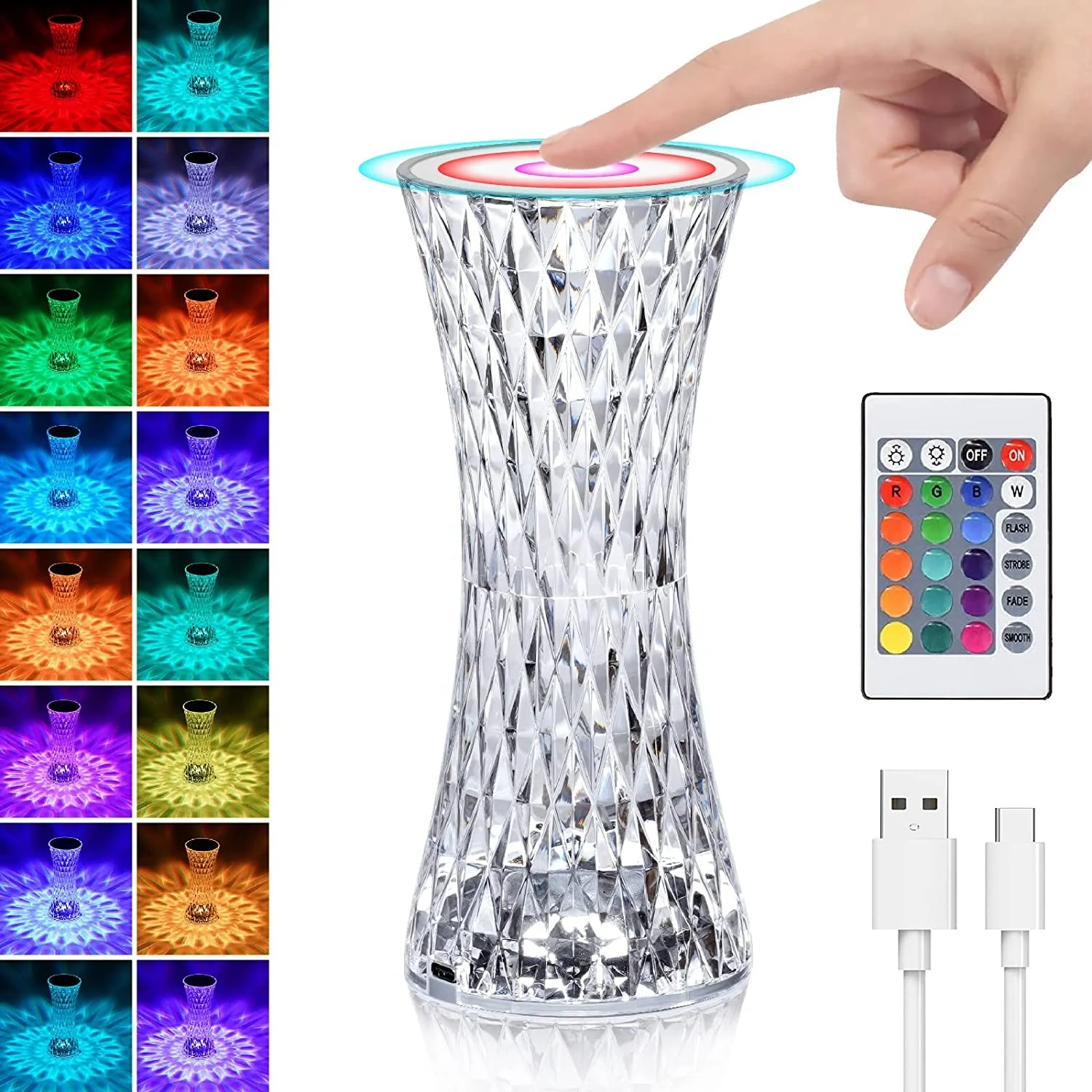 16 Colors Modern Simple Crystal Small Waist Rose Light Party Atmosphere Light Touch table lamp