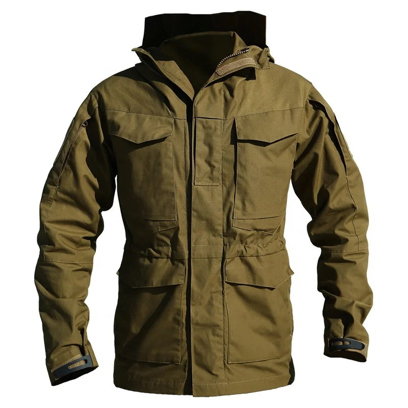 custom clothing OEM Outdoor mid length multi pocket tactical trench coat waterproof and breathable camping and hiking jacket