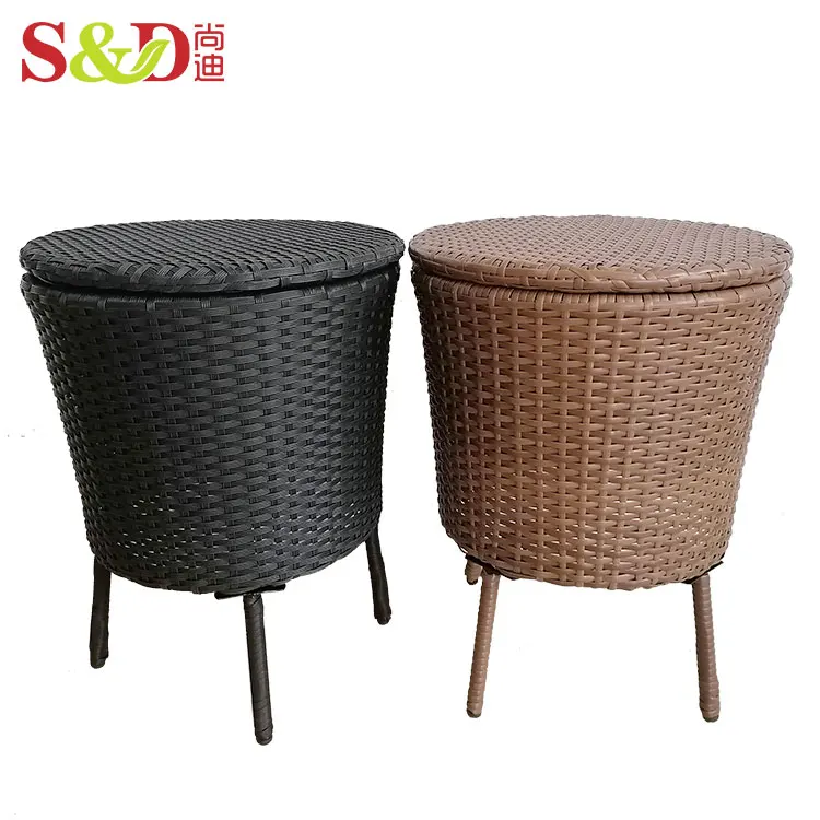 Outdoor garden patio furniture side table and cooler bar insulated metal rattan wine ice bucket