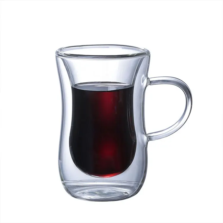 High quality crystal double wall cup coffee mug Borosolicate handmade tea glass with handle