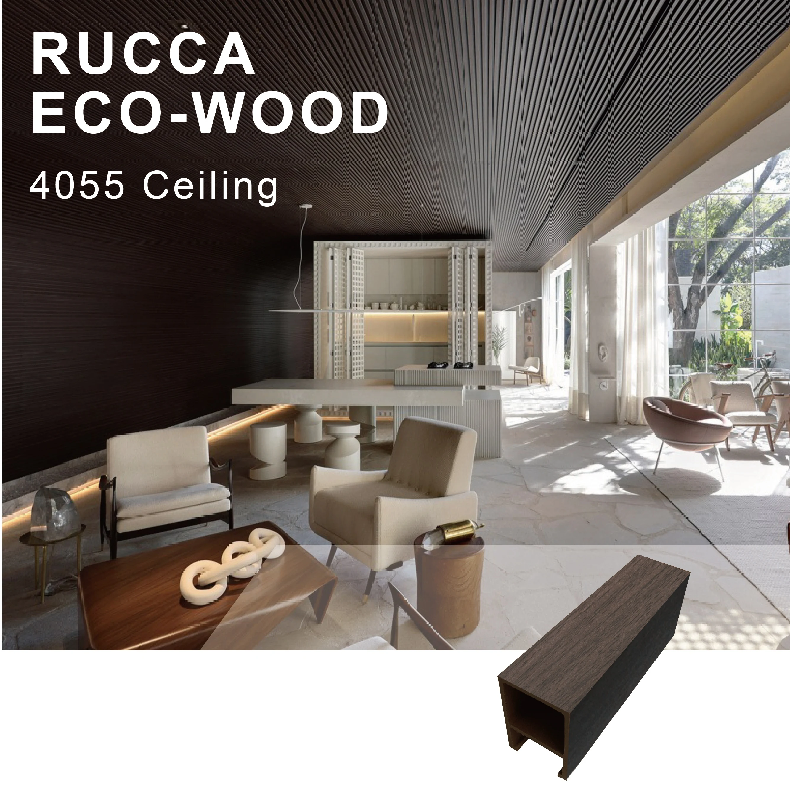Rucca WPC Composite Ceiling Decoration False Ceiling 40*55mm Wholesale for Hotel/House/Project Ceiling Panel Tiles