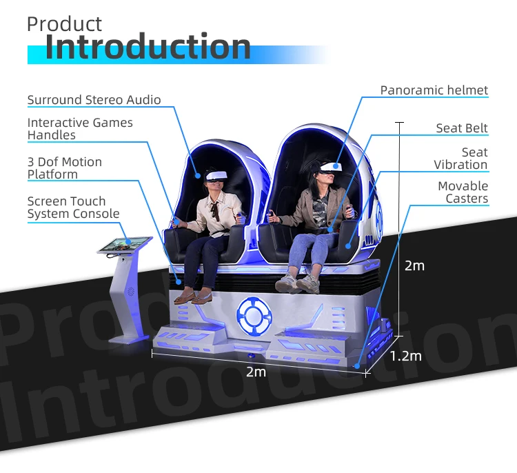 YHY Factory Kids Play Attraction Rides Virtual Reality Cinema Double 2 Seats Egg Chair Driving VR Simulator 9D