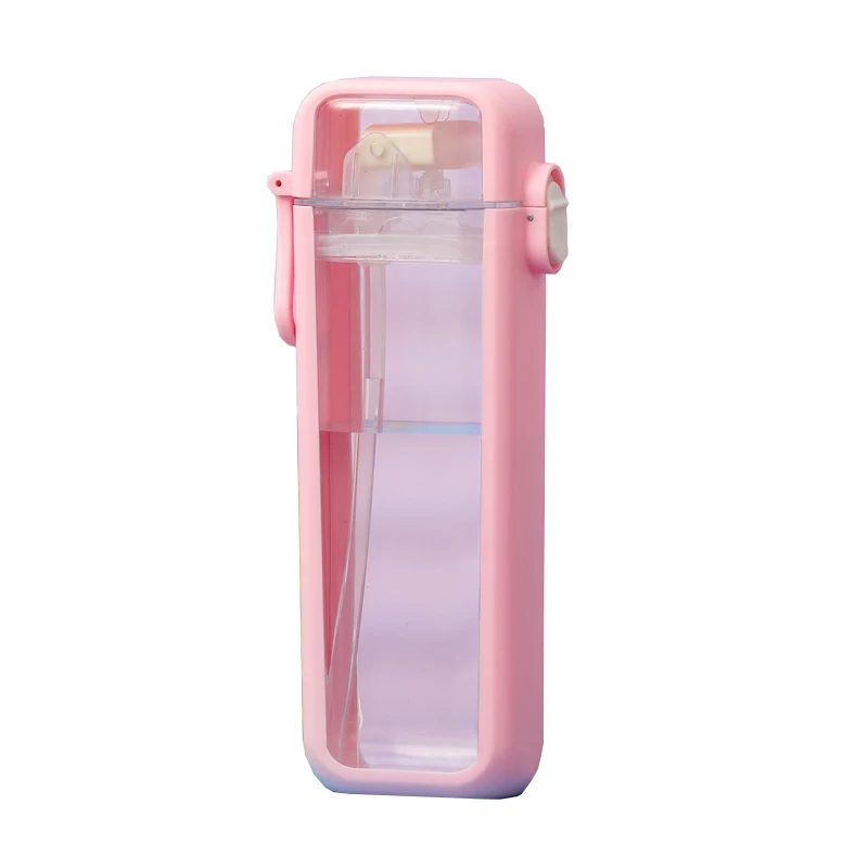 
Double-wall Silicone Insulated Plastic Clear Milk Carton Water Bottles with Straw 