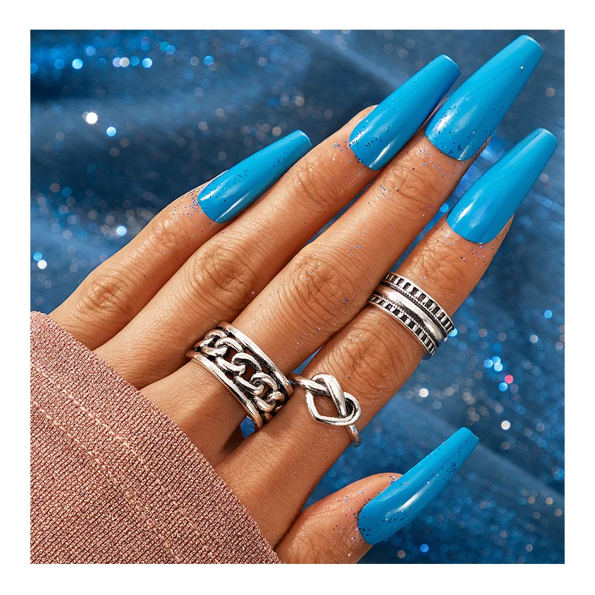 Wide Brim Chain Heart Geometric Heart  Metal Alloy Ring Vintage Suit National Style Rings For Women