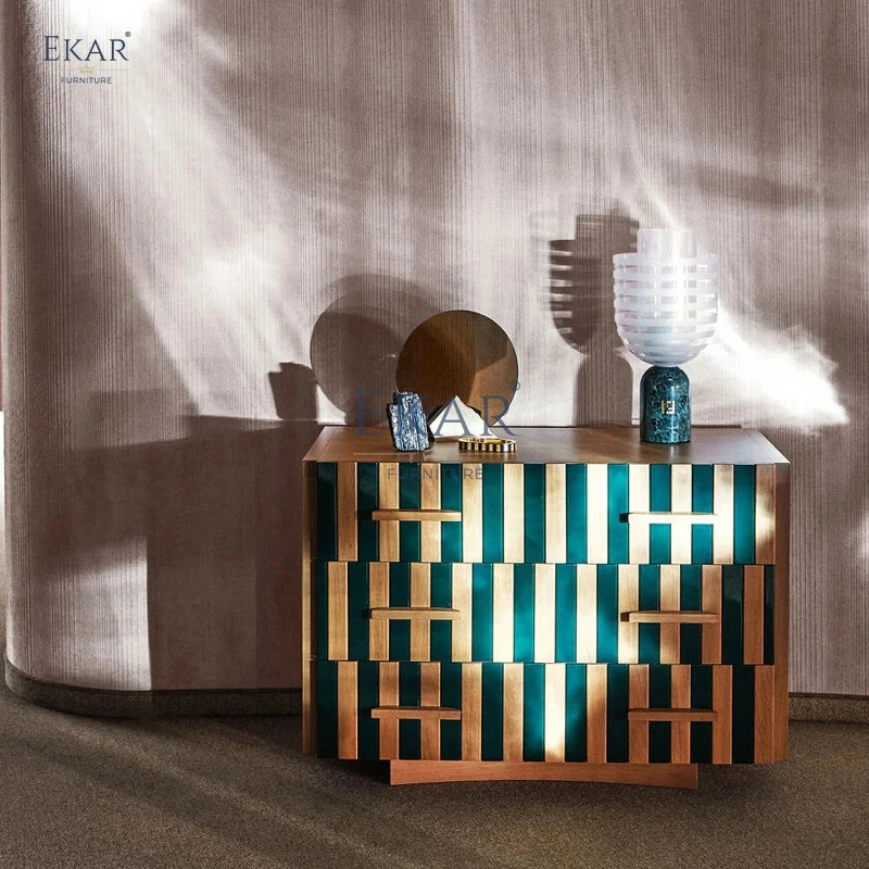 Modern Asymmetrical Stripe Hallway Cabinet Unique Glass Living Room Furniture with Ample Storage for Kitchen Use