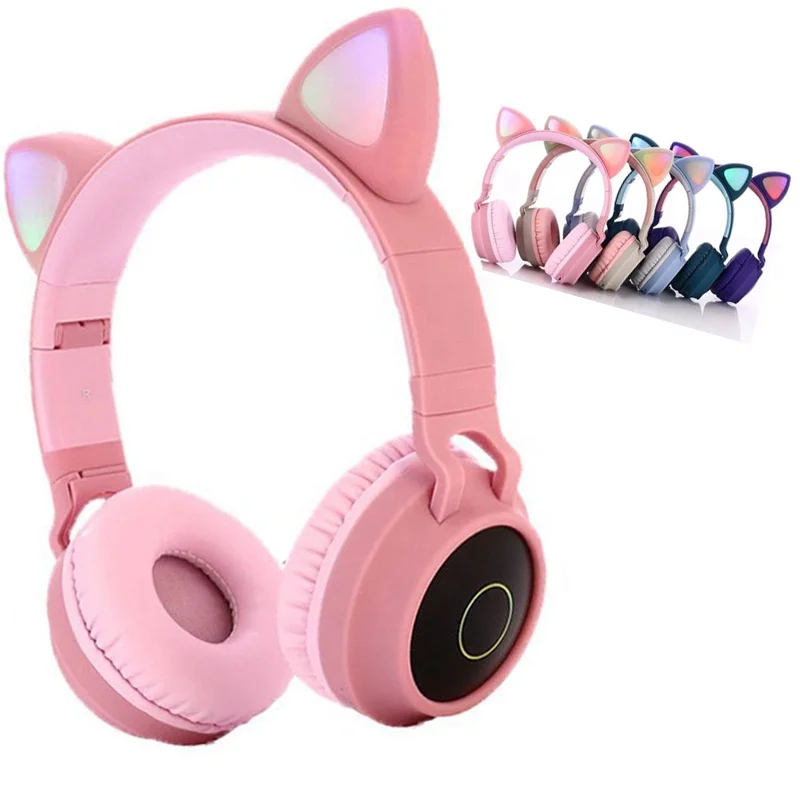 High Quality Girls Led Foldable Cat Ear Headphones BT028 P47 Light Up Cute Cat Ear Gaming Headset Over Ear Headphones