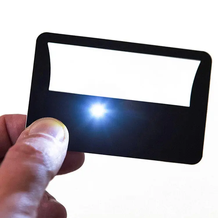 Customized 3x Card Size PVC Magnifier Fresnel Business card Magnifying Glass with Led Light