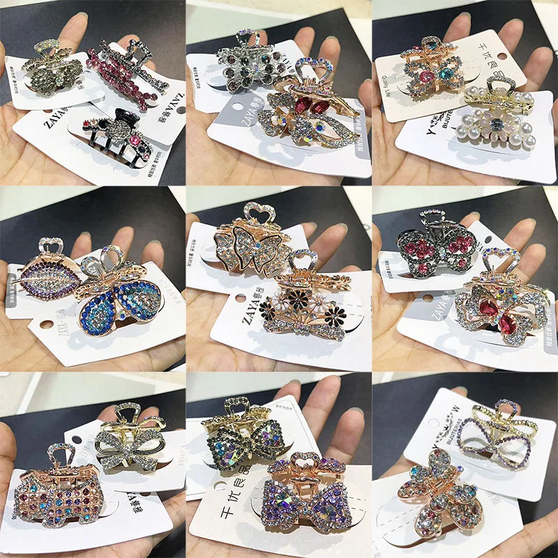 PUSHI новинка корейская мода дешевые Когти для волос со стразами металлические когти средний размер смешанные шпильки партия стразы