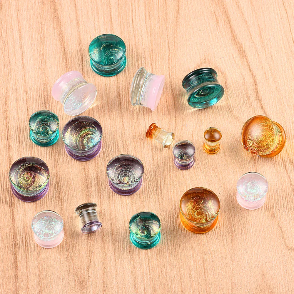 Evorte Customized Popular Colorful Glass Ear Gauges Plugs Ear Expander Weights Flesh Tunnels Ear Lobe Lip Piercing Body Jewelry