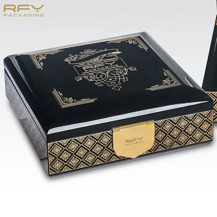 Luxury custom lacquer black blue perfume bottle jewelry organizer wood box for gift pack