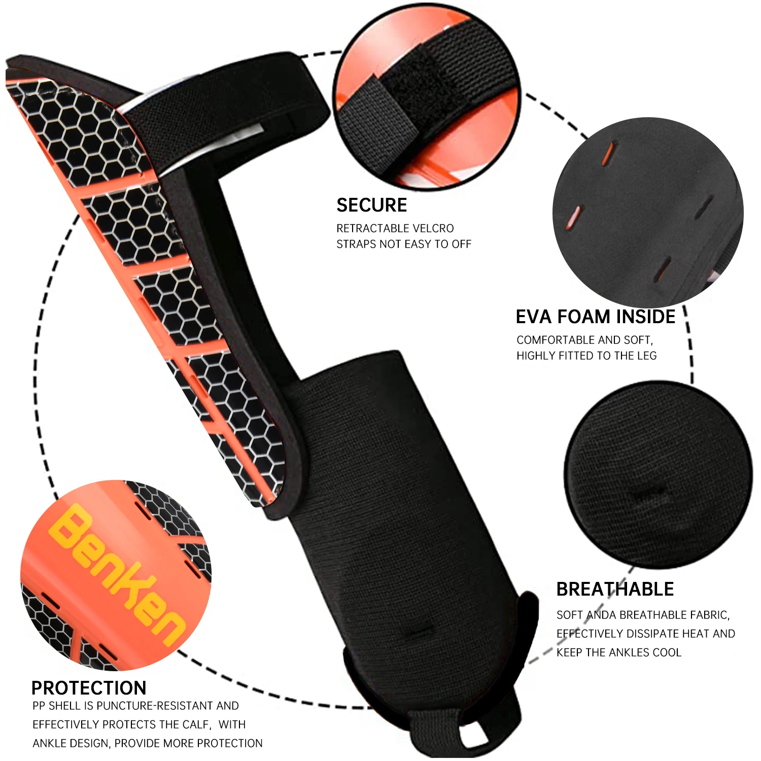 Benken Custom Football Leg Strap Guard Brace Support Pads Calf Compression Sleeve Soccer Shin Guards