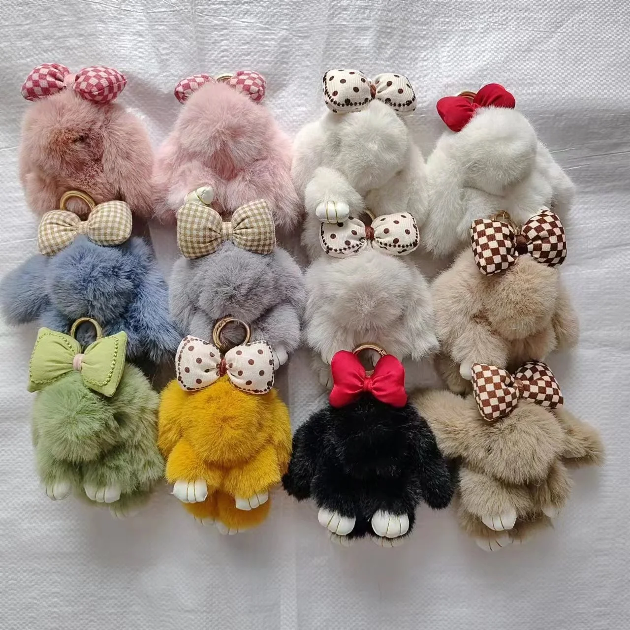 8cm kawaii Bunny Fur Rex Rabbit Pompom Doll Pendant Stuffed Animal Plush keychains toys Car Handbag Backpack Purse Charm Keyring