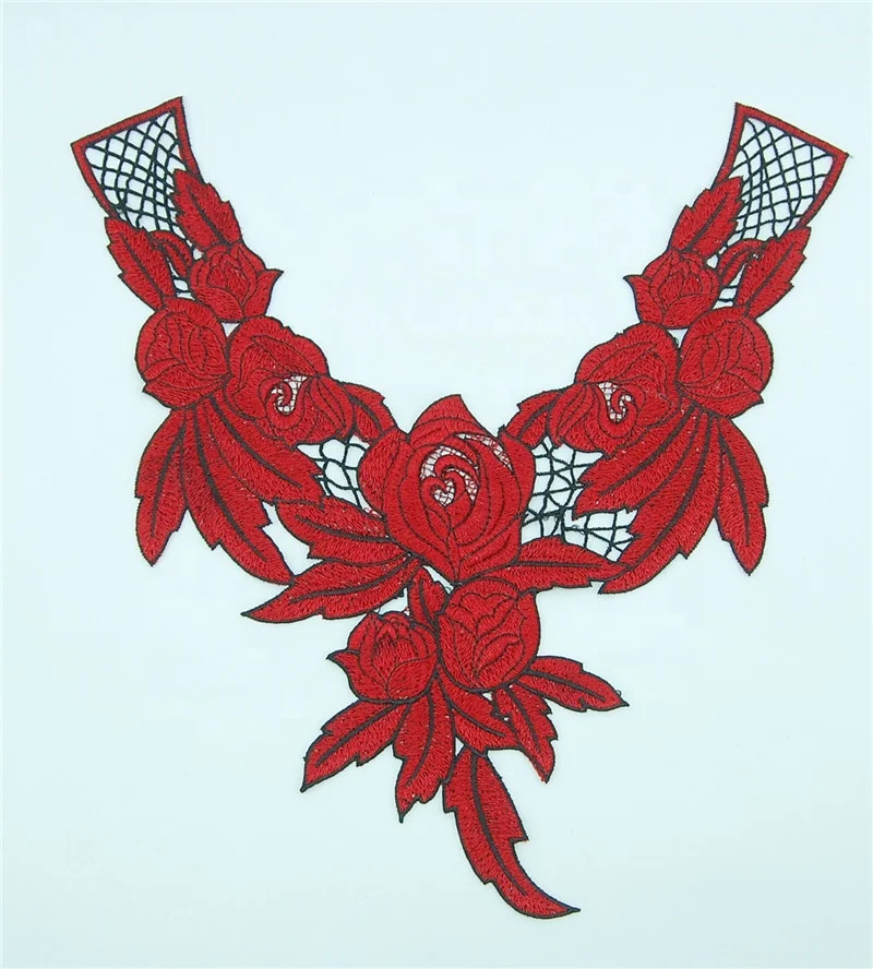 
wholesale high quality crochet white beaded embroidery neck lace collar laces applique 