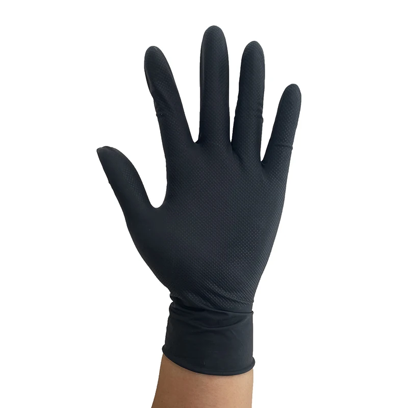 Disposable Black Diamond Pattern Nitrile Gloves Diamond Pattern Non-Slip Kitchen Cleaning Industrial Safety Nitrile Gloves