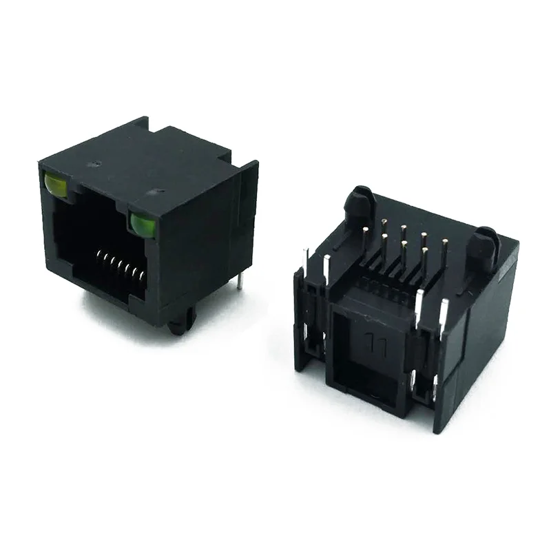 56LED прямоугольный Unshieled RJ45 PCB 8P8C разъем мама со светодиодным сквозным отверстием DIP для пайки L = 15,1 мм Разъемы Ethernet