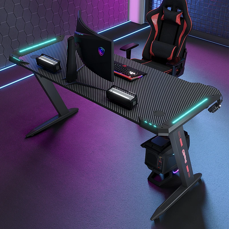 2022 Hot Sale Gaming Mesa Gamer Rgb Led Gaming Table Ergonomic Computer Office Desk  PC Desk with Led Light