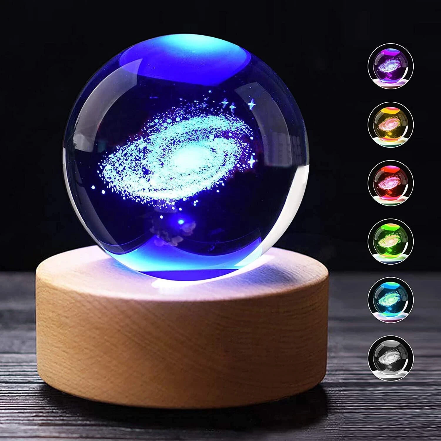 60mm Glass Ball Luminous LED Light Night Light For Solar System Planet Sphere 3D Laser Engraved Galaxy Crystal Ball Wood Base