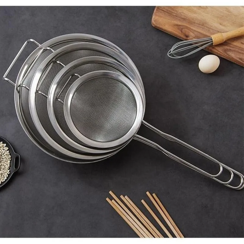 304 Stainless steel Sieve Fine Mesh Strainer Colander With handle Juicer Filter Food Tea Drying Spoon