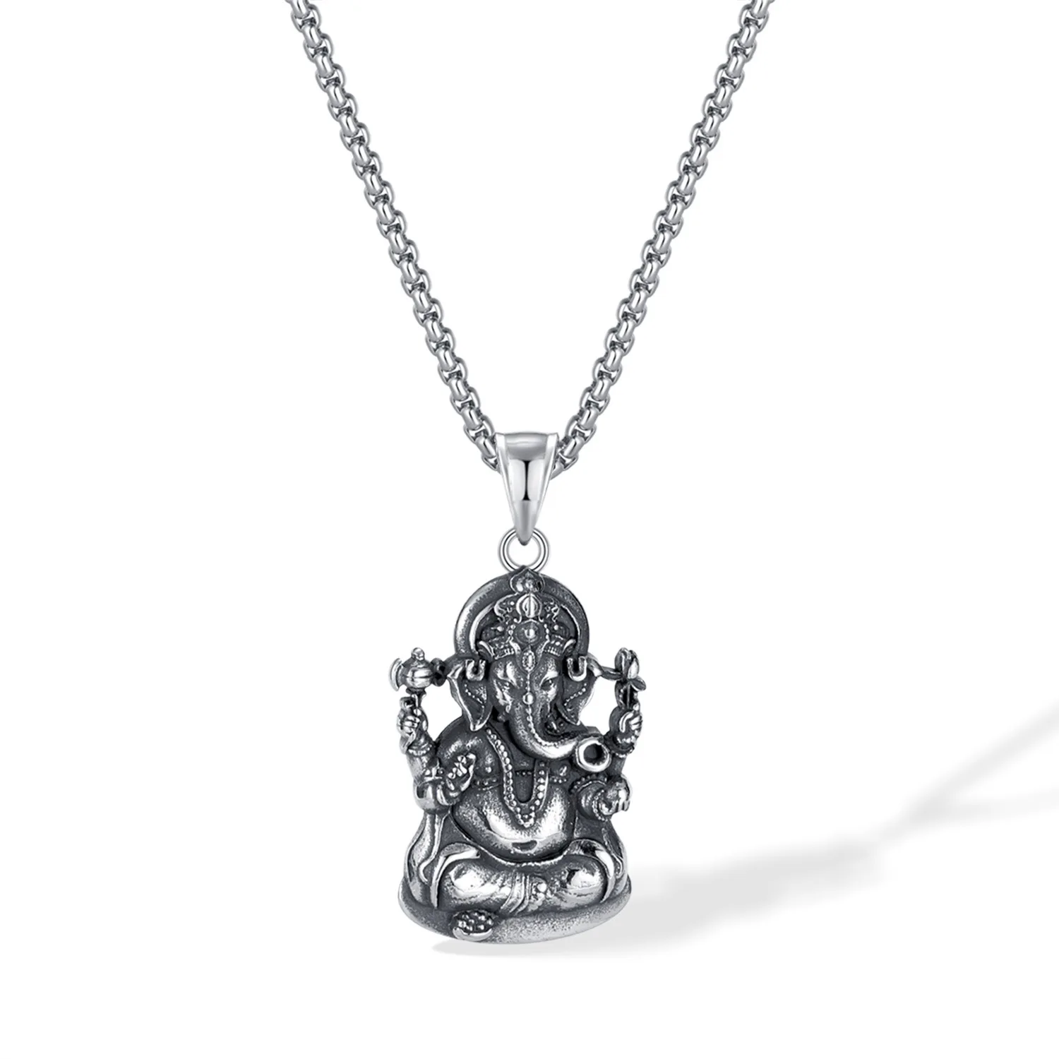 Vintage Stainless Steel Ganesha Necklace Hiphop Indian Buddha Necklaces for Women Couple Jewelry