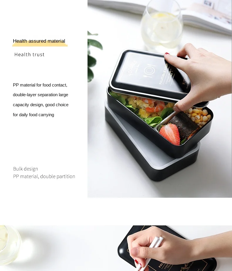 New Fashion Lunch Box Lunch Office Worker Student Double Layer Microwave Oven Heating Separate Large Fruit Salad Lunch Box Set