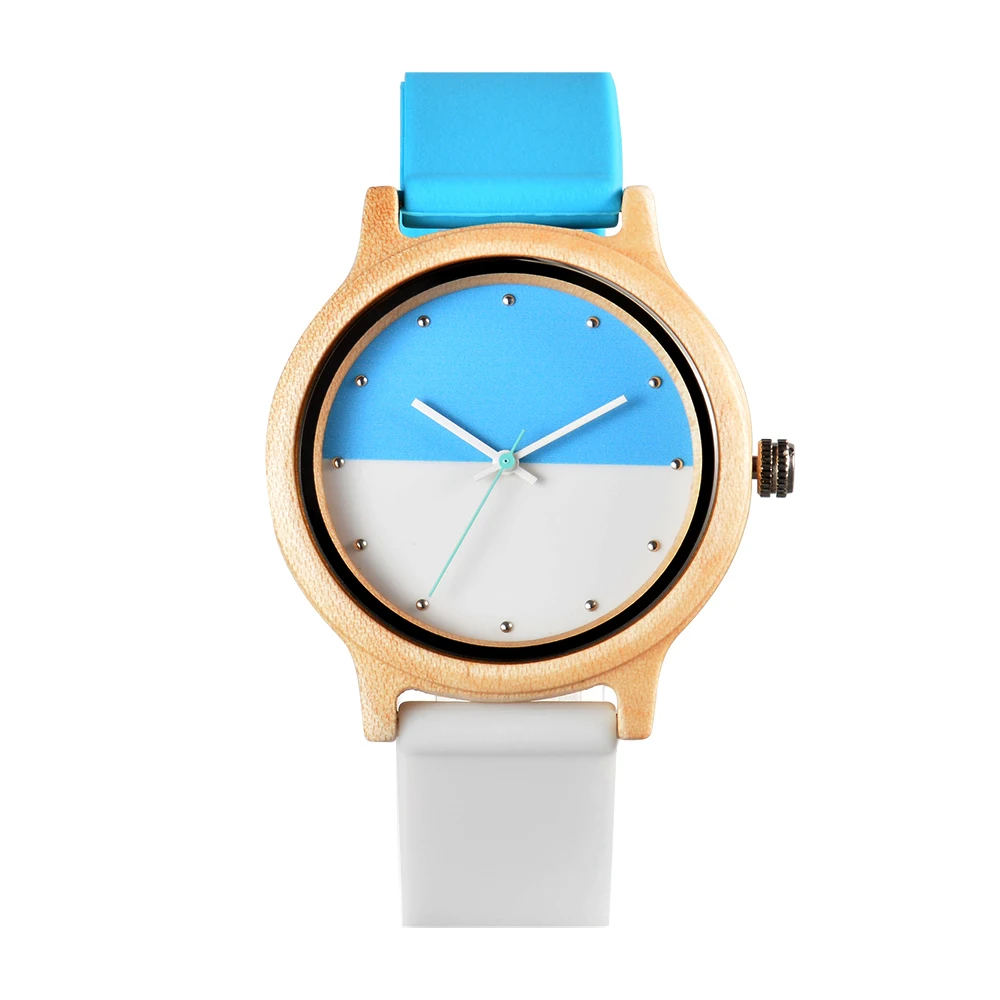 Dropshipping Factory Cheap Price Japan Quartz Movement Teenagers Student Eco Silicone Strap Wood Bamboo Watch for Boys and Girls