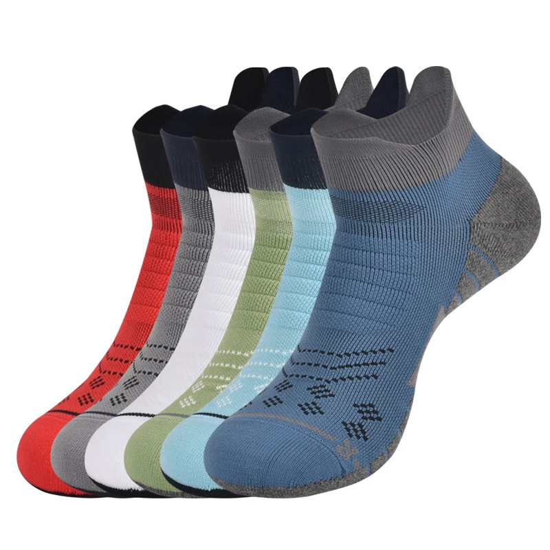 Low MOQ Custom no show absorb sweat socks terry Cotton Men marathon Basketball Soccer Sport running boat Socks