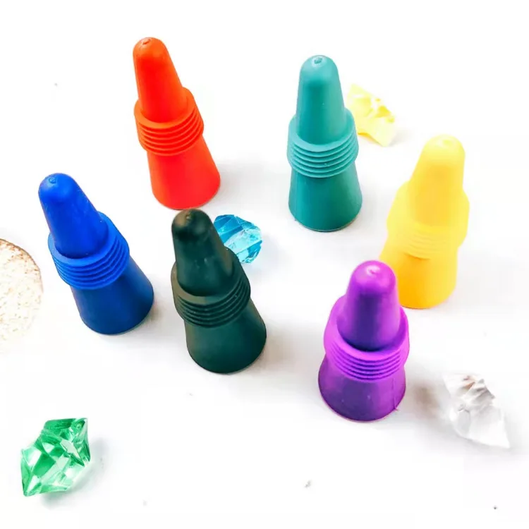 Wholesale Custom Creative  Red Blue Silicone Disposable  Corporate Party Art Exhibition Red Wine Cork Bottle Wine Stopper