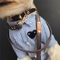 INS Pet Dog Blue And White Striped Heart Shirt With Owner Thin Shirt For Spring/summer