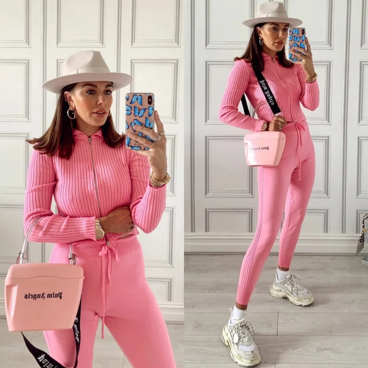 
Knit Loungewear High Quality Ladies Custom Comfy Ribbed Knitted Zipper Top Pants Set Loungewear Knit 2 Piece Set Womens Sweater 