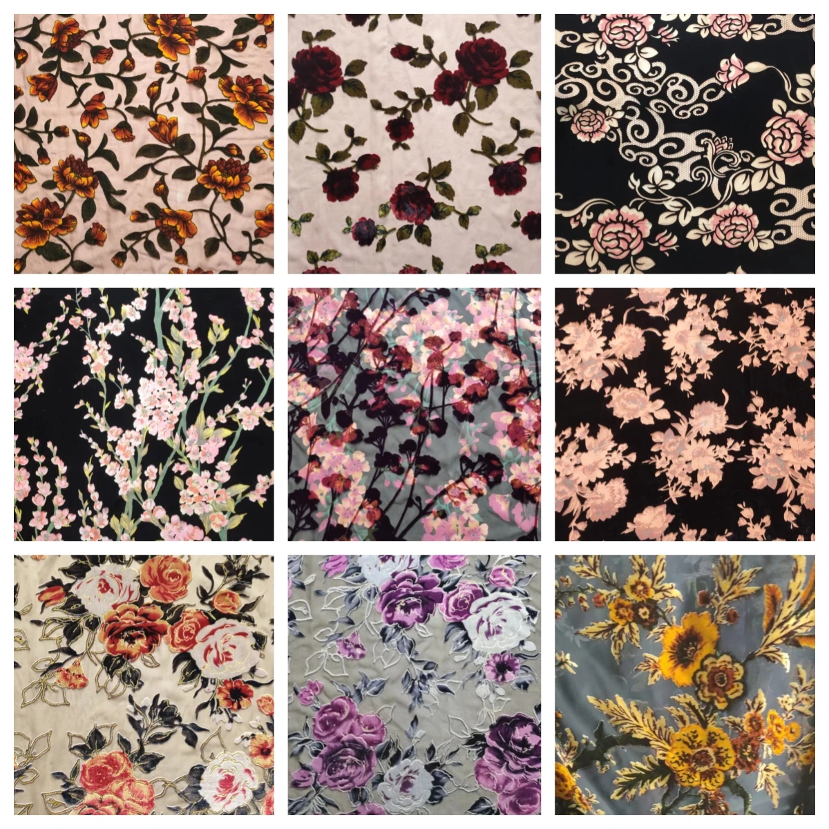 Hot Sale woven burnout velvet fabric silk velvet rose flower print for women dress and garment