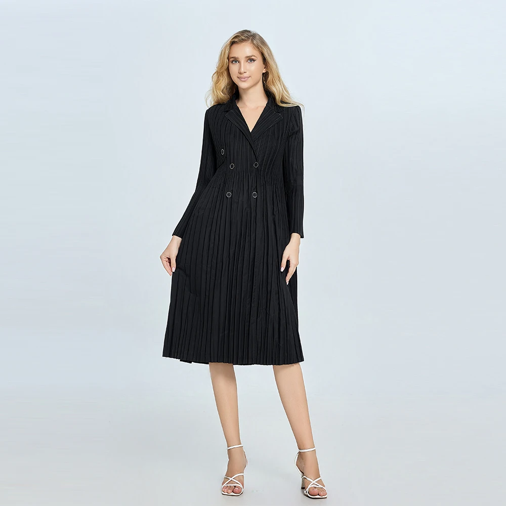 2024 new pleated skirt Ladies polyester fabric loose casual skirt Long sleeves elegant ladies skirt with belt pleated dress