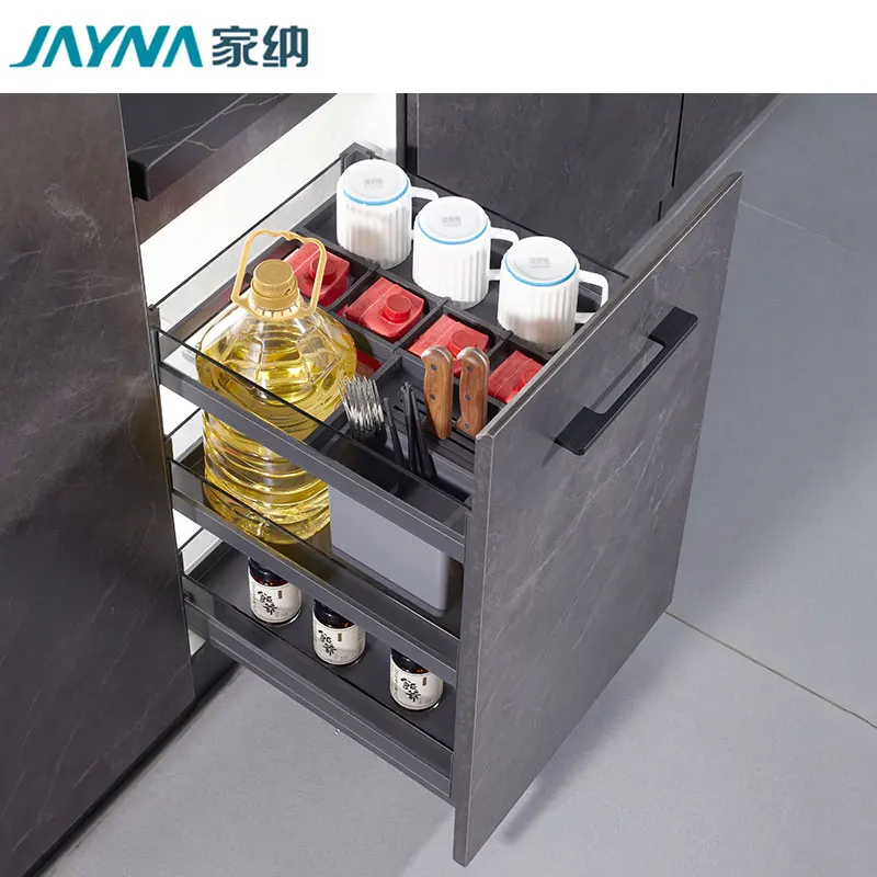 
High Quality Toughened Glass Pull Out Cook Dinnerware Dishes Storage Drawer Kitchen Cabinet 