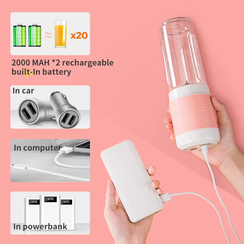 High Speed 4 Leaf Blade Rechargeable Electric Mini Fruit Blender Usb Portable Juicer Cup, Bottle Juicer, Blenders