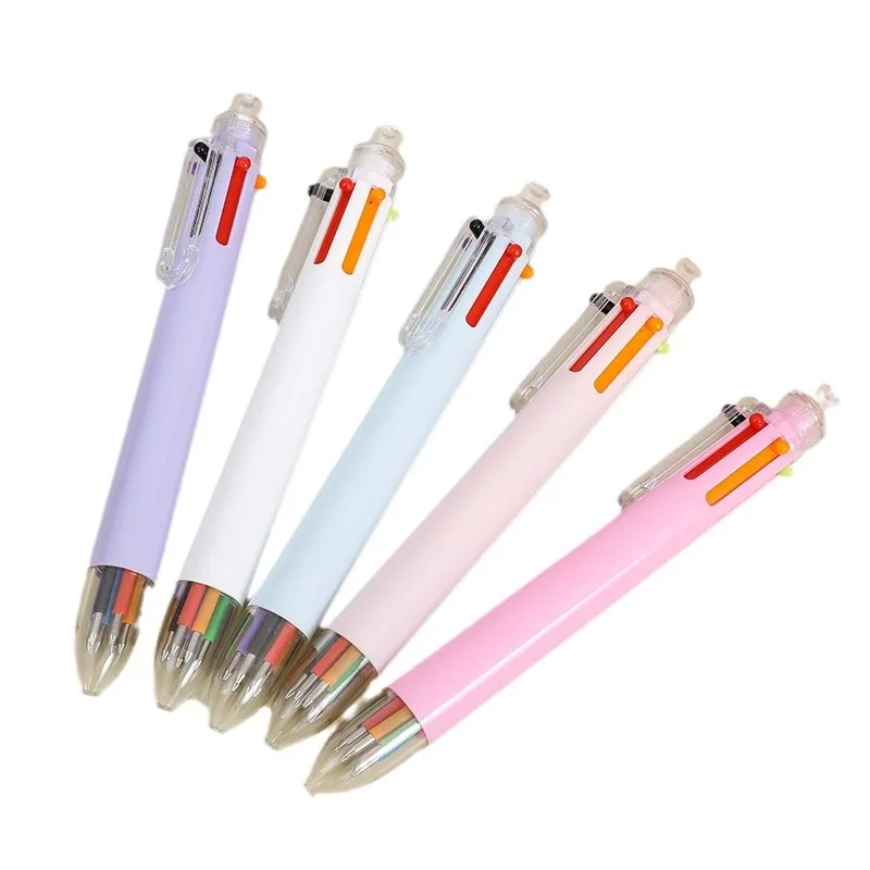 Colorful 6-Color Ballpoint Pens Multi-Colored Office Stationery Student Prizes Discounted Promotional Oil Pens with Press Design