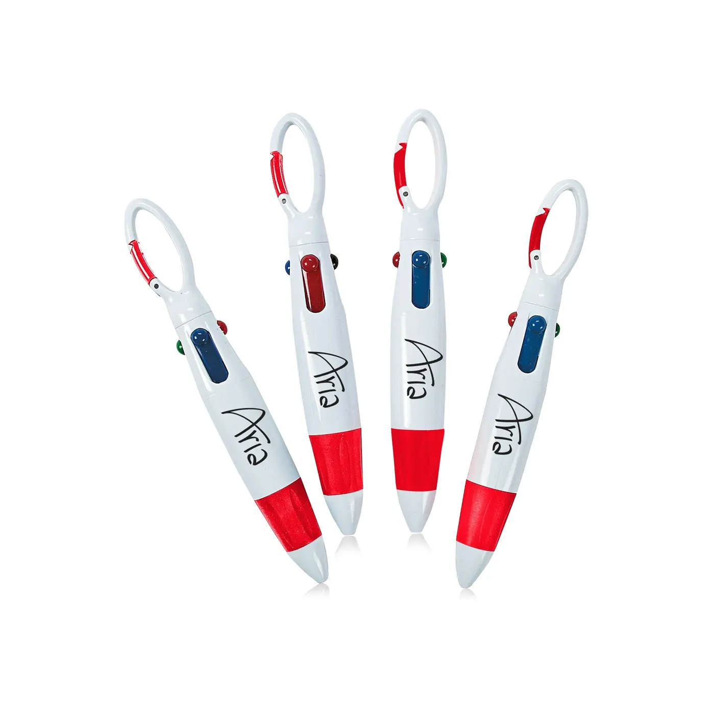 customized Fat multi-color Four 4 color ink Carabiner ballpoint pens with rubber grip,black blue green red 4 in 1 color ball pen