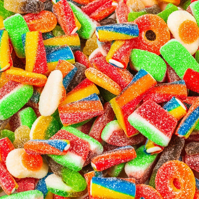 OEM Chinese confectionery manufacturers wholesale bulk sour sweet fruit flavour chewing gummy jelly candy bonbons 500g/1kg Halal